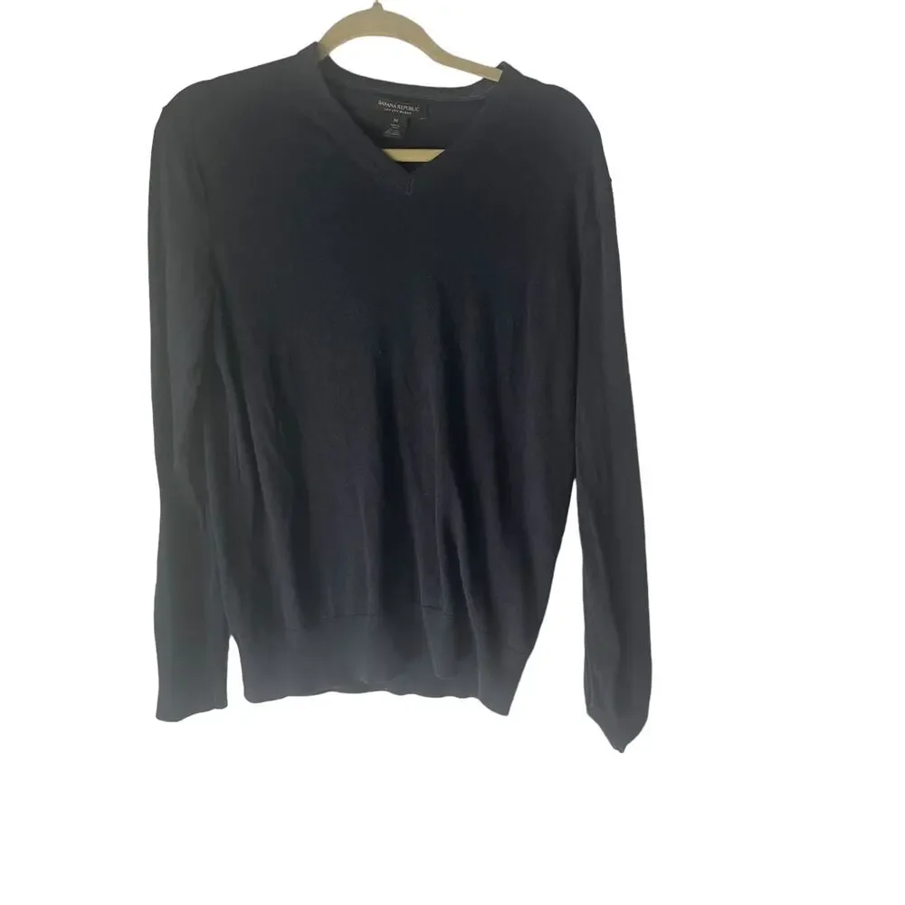 Banana Republic Men's‎ Size Medium Silk Cashmere Blue Henley Sweater